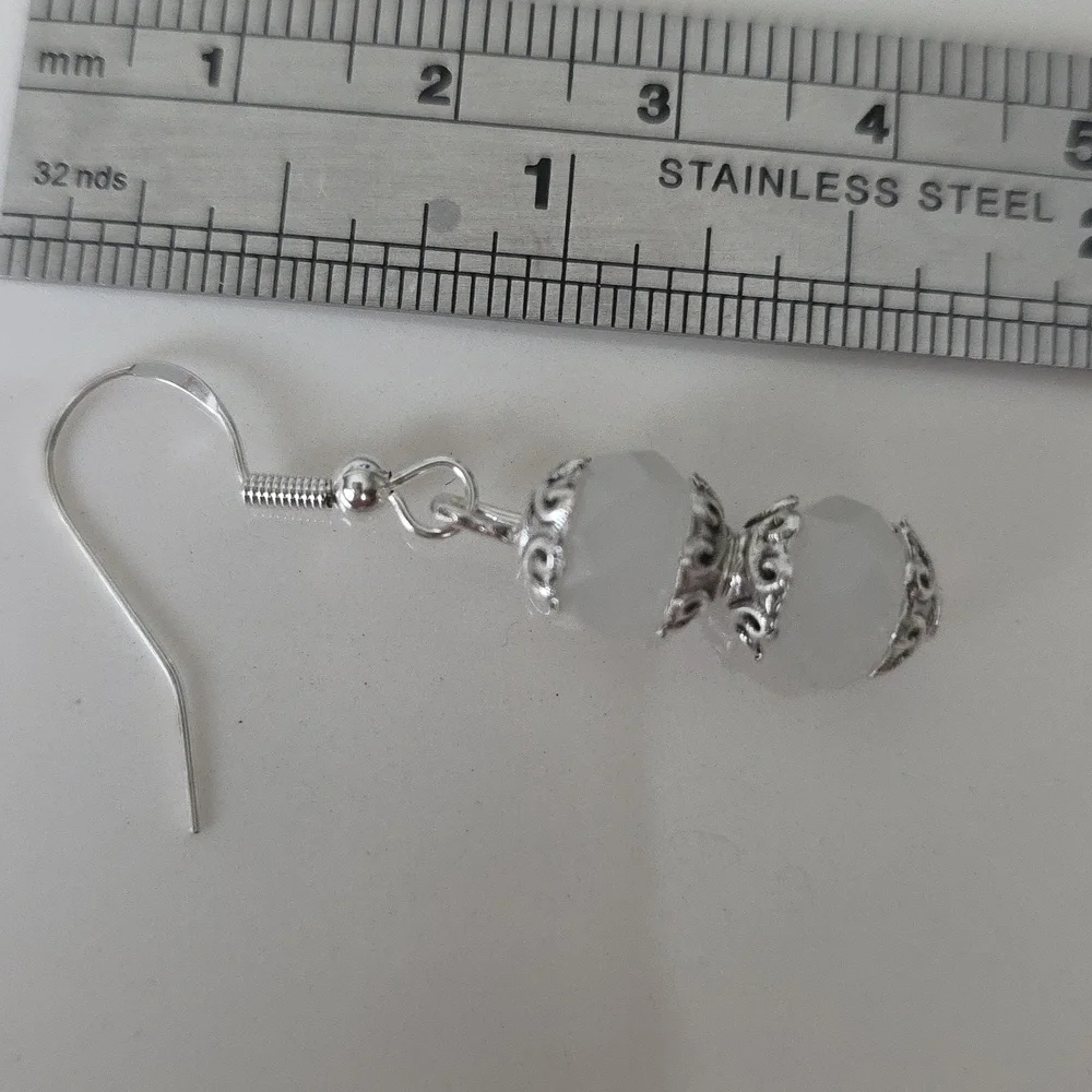 WHITE FACETED Glass Beaded Handcrafted Artisan Earrings